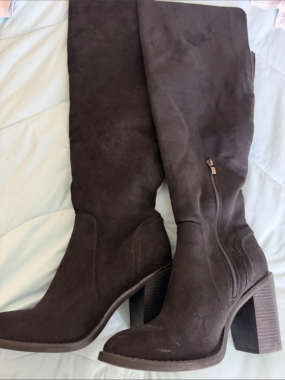 Classic Black Suede Knee-High Heeled Boots